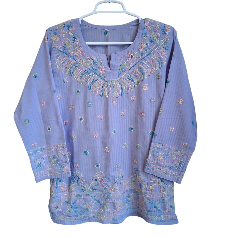 Lilac Embroidered‎ Tunic Top Cut Tags No size EUC Lightweight Cottagecore